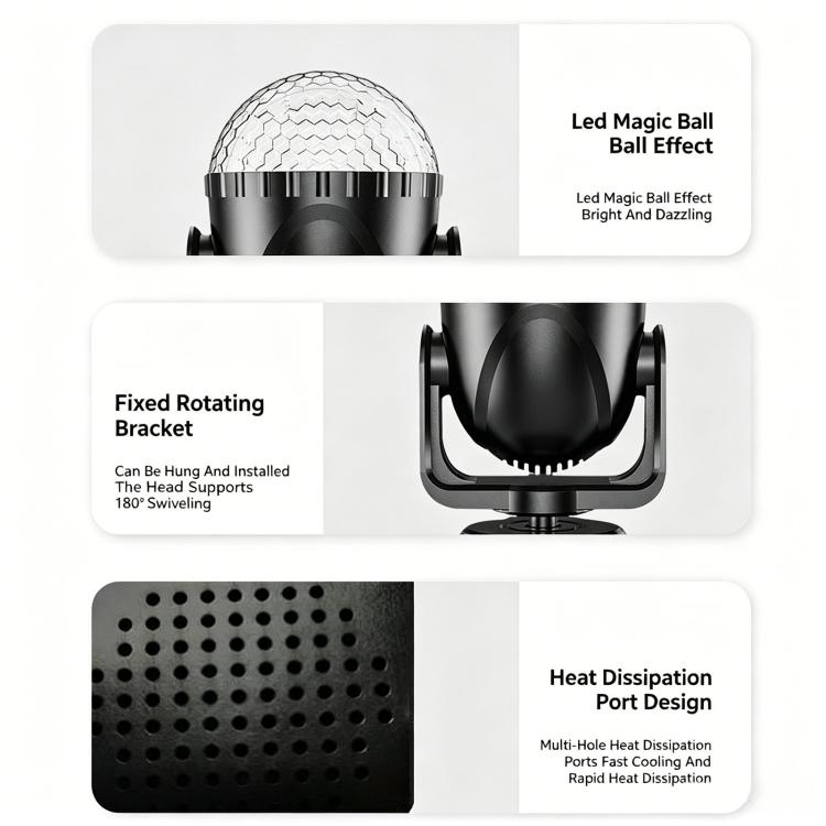 Mini lampada a LED con testa mobile e sfera magica per creare atmosfera, ideale per feste in casa, bar e palcoscenici., No Bluetooth With Remote Control, No Bluetooth No Remote Control, With Bluetooth With Remote Control, With Bluetooth No Remote Control
