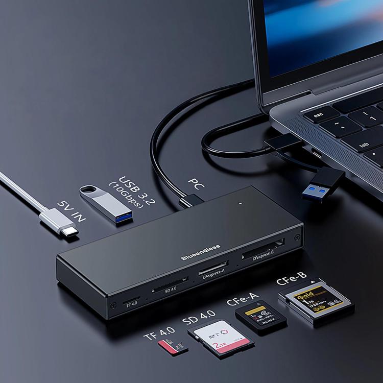 Blueendless USB 3.2 High-Speed Card Reader For CFEA/CFeB/SD 4.0/TF Cameras And Memory Cards, CFEA+CFeB+SD 4.0+TF