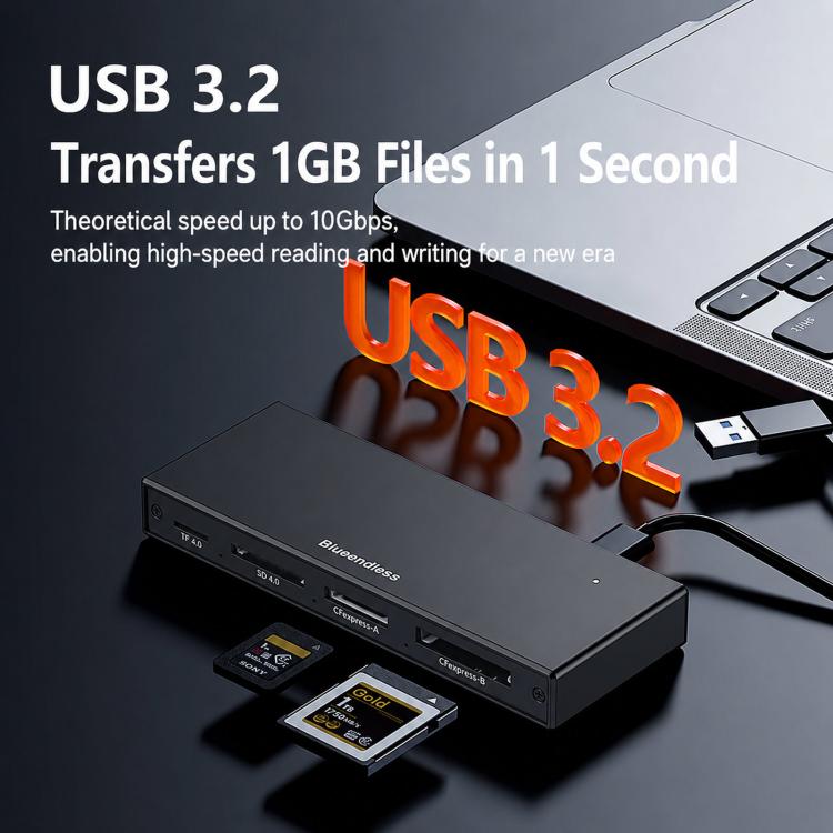 Blueendless USB 3.2 High-Speed Card Reader For CFEA/CFeB/SD 4.0/TF Cameras And Memory Cards, CFEA+CFeB+SD 4.0+TF