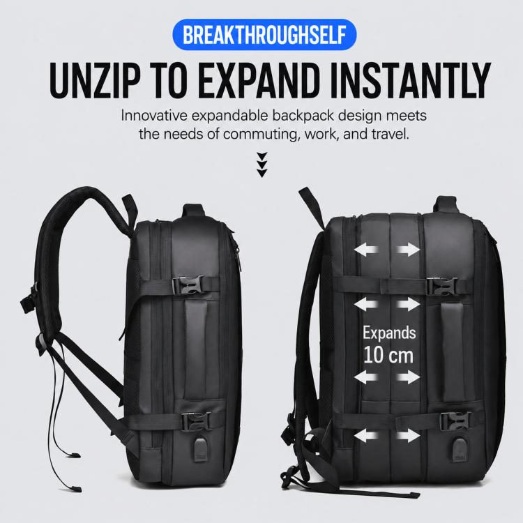 Zaino WEIXIER B683 di grande capacità espandibile per uomo, ideale per lavoro e laptop.