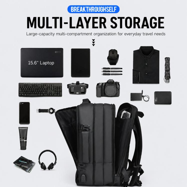 Zaino WEIXIER B683 di grande capacità espandibile per uomo, ideale per lavoro e laptop.