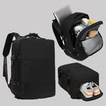 Zaino da viaggio per uomo e donna, con scomparto per laptop e porta USB, porta scarpe, separazione per indumenti bagnati/asciutti, impermeabile e di grande capacità.