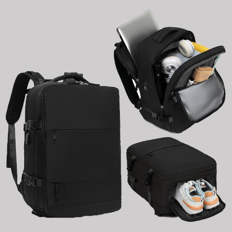 Zaino da viaggio per uomo e donna, con scomparto per laptop e porta USB, porta scarpe, separazione per indumenti bagnati/asciutti, impermeabile e di grande capacità.