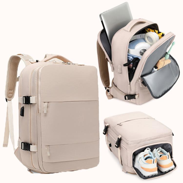 Zaino da viaggio per uomo e donna, con scomparto per laptop e porta USB, porta scarpe, separazione per indumenti bagnati/asciutti, impermeabile e di grande capacità.