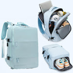 Zaino da viaggio per uomo e donna, con scomparto per laptop e porta USB, porta scarpe, separazione per indumenti bagnati/asciutti, impermeabile e di grande capacità.