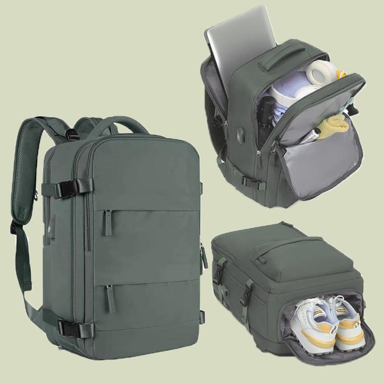 Zaino da viaggio per uomo e donna, con scomparto per laptop e porta USB, porta scarpe, separazione per indumenti bagnati/asciutti, impermeabile e di grande capacità.