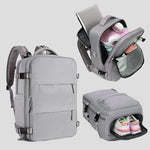 Zaino da viaggio per uomo e donna, con scomparto per laptop e porta USB, porta scarpe, separazione per indumenti bagnati/asciutti, impermeabile e di grande capacità.