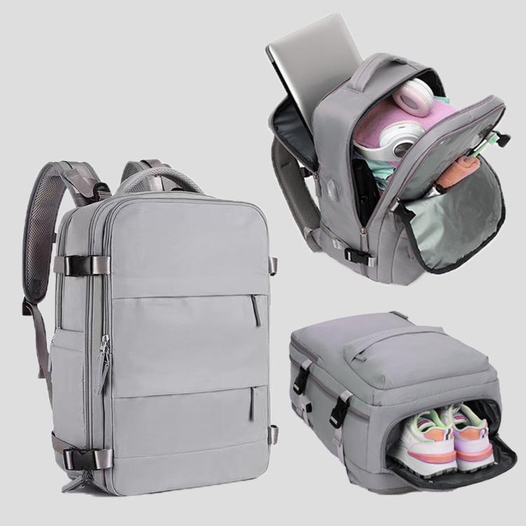 Zaino da viaggio per uomo e donna, con scomparto per laptop e porta USB, porta scarpe, separazione per indumenti bagnati/asciutti, impermeabile e di grande capacità.