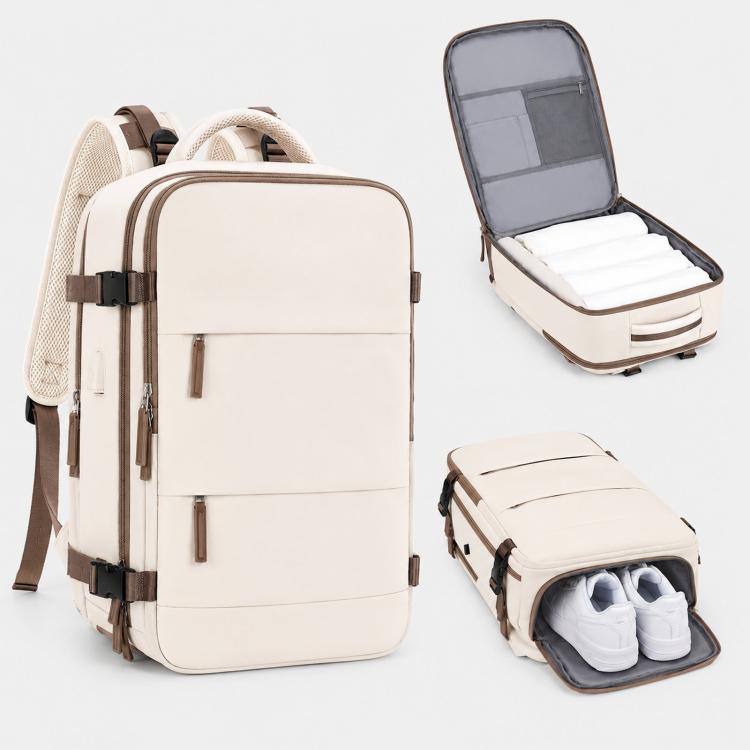 Zaino da viaggio per uomo e donna, con scomparto per laptop e porta USB, porta scarpe, separazione per indumenti bagnati/asciutti, impermeabile e di grande capacità.
