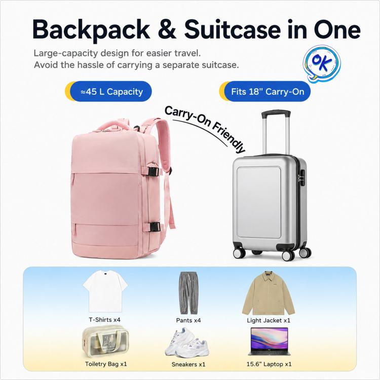 Zaino da viaggio per uomo e donna, con scomparto per laptop e porta USB, porta scarpe, separazione per indumenti bagnati/asciutti, impermeabile e di grande capacità.
