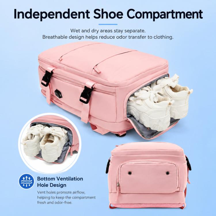 Zaino da viaggio per uomo e donna, con scomparto per laptop e porta USB, porta scarpe, separazione per indumenti bagnati/asciutti, impermeabile e di grande capacità.