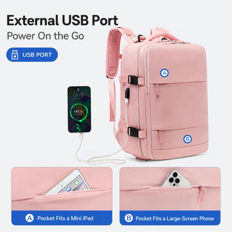 Zaino da viaggio per uomo e donna, con scomparto per laptop e porta USB, porta scarpe, separazione per indumenti bagnati/asciutti, impermeabile e di grande capacità.
