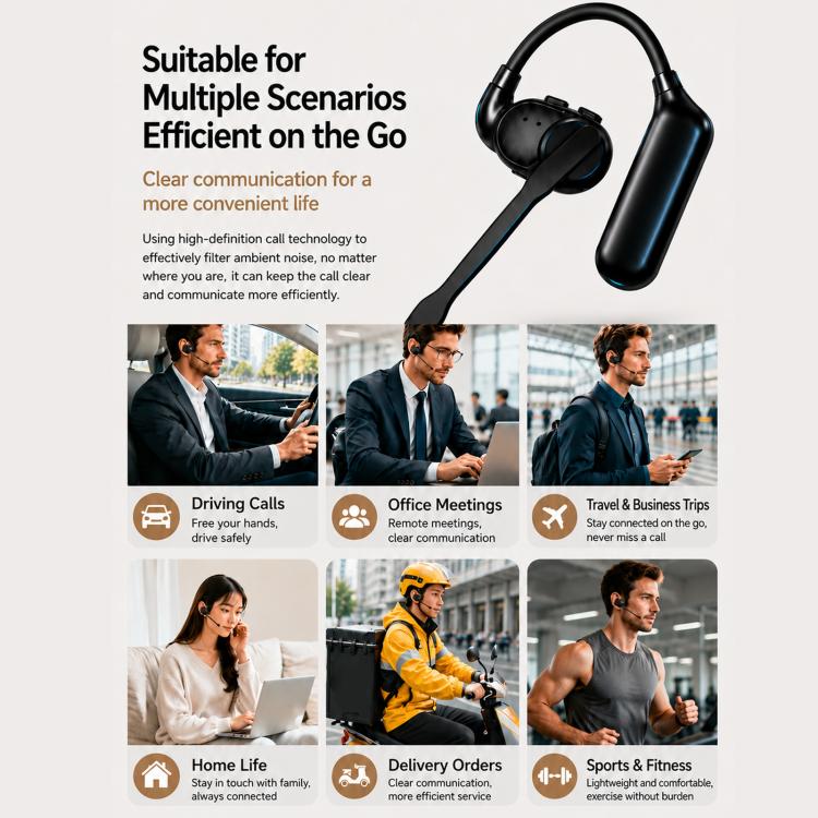 Auricolari Bluetooth con gancio auricolare girevole, HD, riduzione del rumore, resistenti alla pioggia., V2