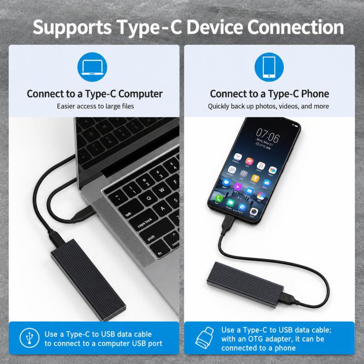 Blueendless 2806N M.2 NVMe SSD Enclosure 10Gbps Aluminum External Solid State Drive Case Portable PCIe M-Key/B&M-Key Reader, Dual Cables Included, Single Cable Included