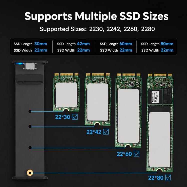 Blueendless 2806N M.2 NVMe SSD Enclosure 10Gbps Aluminum External Solid State Drive Case Portable PCIe M-Key/B&M-Key Reader, Dual Cables Included, Single Cable Included