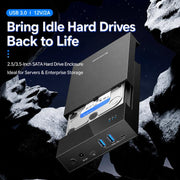 Blueendless 3.5/2.5 Inch SATA External Hard Drive Enclosure With Built-In USB 3.0 Hub USB To SATA HDD SSD Case Max 20TB, US Plug, EU Plug, UK Plug
