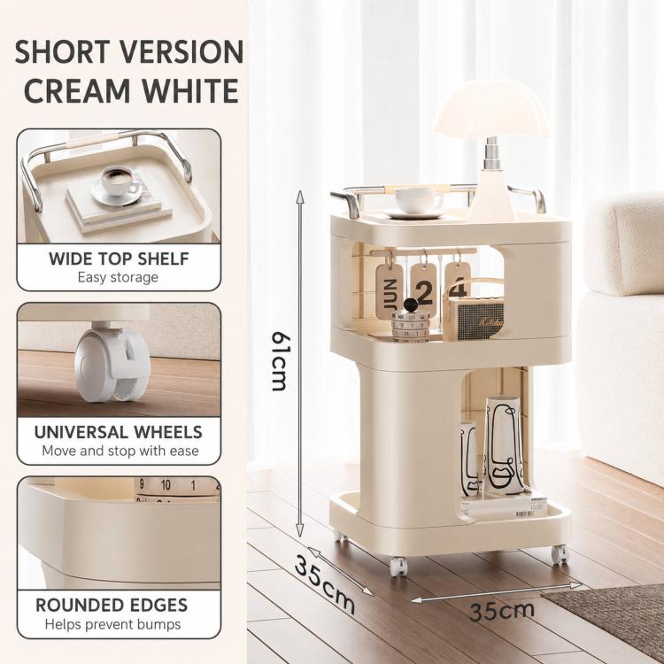Tavolino laterale mobile con ruote, carrello multiuso a 3 ripiani con ruote, comodino con serratura., Short Type Cream, Short Type Yellow, Tall Type Cream, Tall Type Yellow