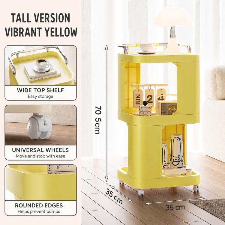 Tavolino laterale mobile con ruote, carrello multiuso a 3 ripiani con ruote, comodino con serratura., Short Type Cream, Short Type Yellow, Tall Type Cream, Tall Type Yellow