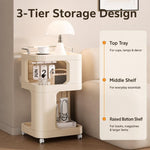 Tavolino laterale mobile con ruote, carrello multiuso a 3 ripiani con ruote, comodino con serratura., Short Type Cream, Short Type Yellow, Tall Type Cream, Tall Type Yellow