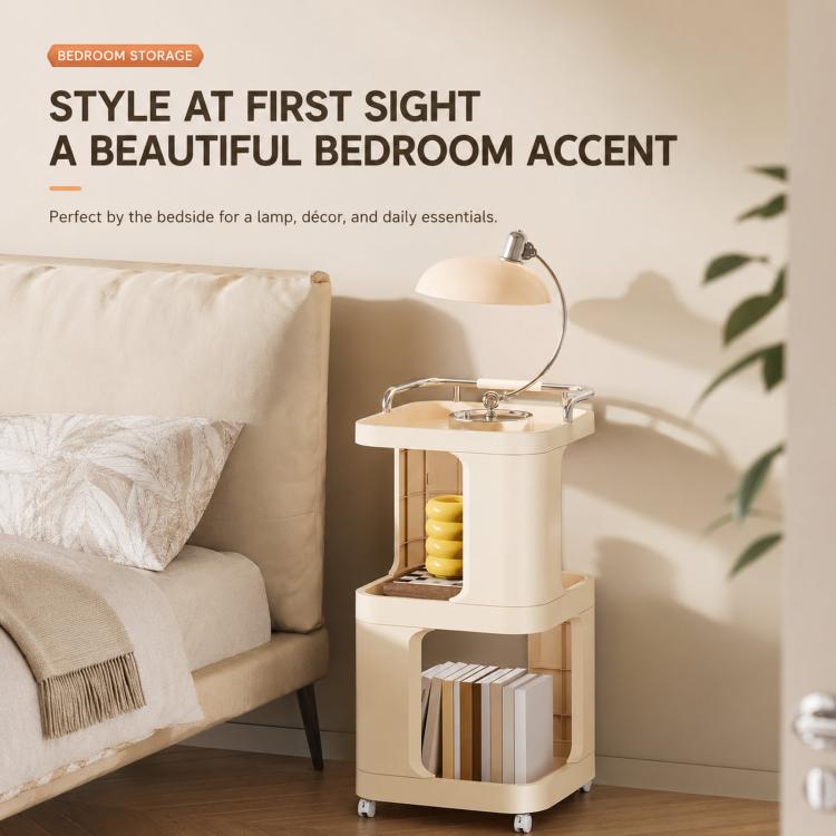 Tavolino laterale mobile con ruote, carrello multiuso a 3 ripiani con ruote, comodino con serratura., Short Type Cream, Short Type Yellow, Tall Type Cream, Tall Type Yellow