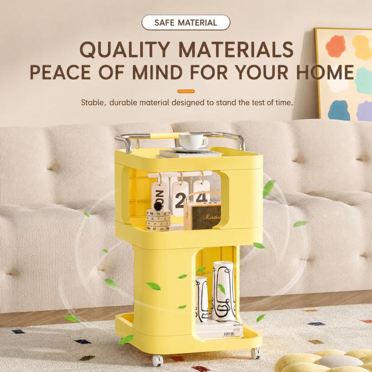 Tavolino laterale mobile con ruote, carrello multiuso a 3 ripiani con ruote, comodino con serratura., Short Type Cream, Short Type Yellow, Tall Type Cream, Tall Type Yellow