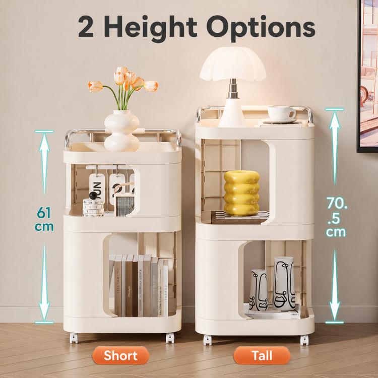 Tavolino laterale mobile con ruote, carrello multiuso a 3 ripiani con ruote, comodino con serratura., Short Type Cream, Short Type Yellow, Tall Type Cream, Tall Type Yellow