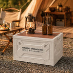 Contenitore pieghevole con coperchio in legno MDF, scatola portaoggetti pieghevole in plastica a 5 ante per campeggio e bagagliaio auto., 49 x 35 x 29cm, 41 x 29 x 24.5cm