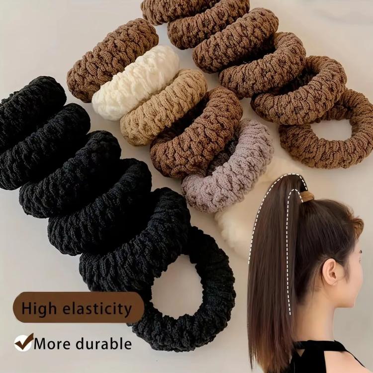 Set da 6 pezzi di elastici per capelli extra spessi e ad alta elasticità, ideali per coda di cavallo o come fascia per capelli senza cuciture.