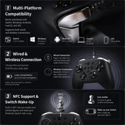 Controller GuliKit KK2T con joystick elettromagnetico TMR, supporto NFC, Amiibo e funzione di riattivazione Switch.