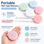 Set da 3 pezzi: righello rotondo in plastica da 1,5 m, metro a nastro retrattile automatico, mini metro a nastro a doppia scala metrica/imperiale per uso domestico.
