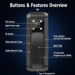 Mini videocamera indossabile 1080P con registratore vocale e video, visione notturna IR intelligente e clip., C1