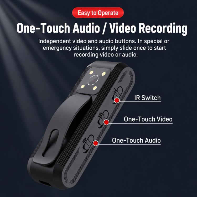 Mini videocamera indossabile 1080P con registratore vocale e video, visione notturna IR intelligente e clip., C1