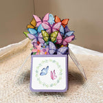 Biglietto d'auguri 3D pop-up con farfalla, biglietto di benedizione con farfalla viola