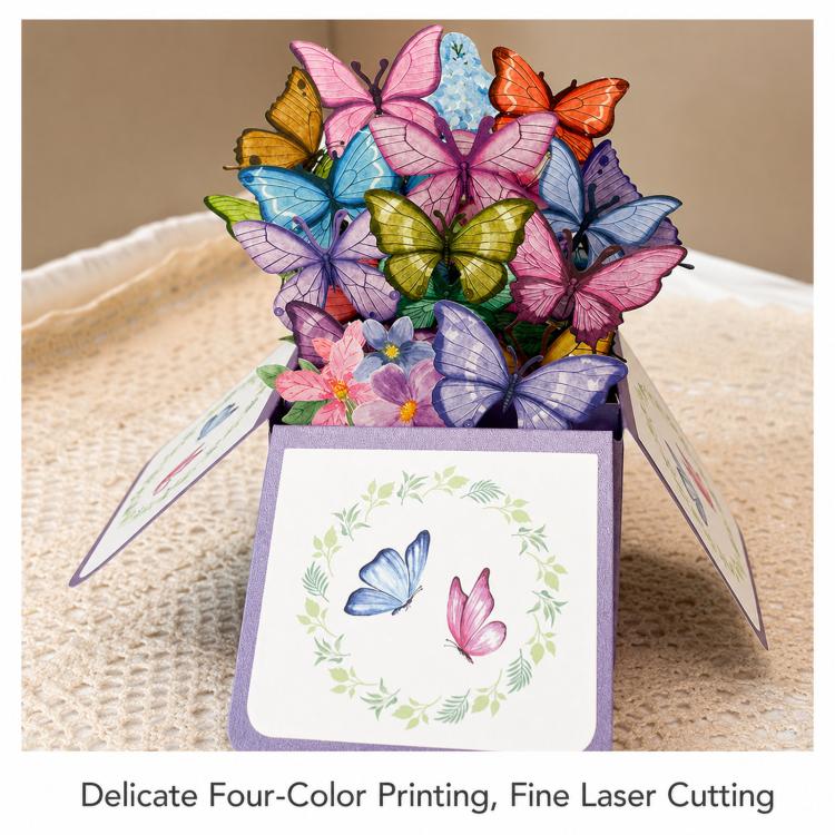 Biglietto d'auguri 3D pop-up con farfalla, biglietto di benedizione con farfalla viola