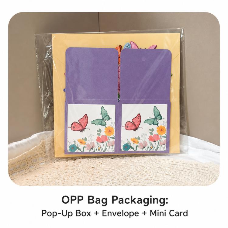 Biglietto d'auguri 3D pop-up con farfalla, biglietto di benedizione con farfalla viola