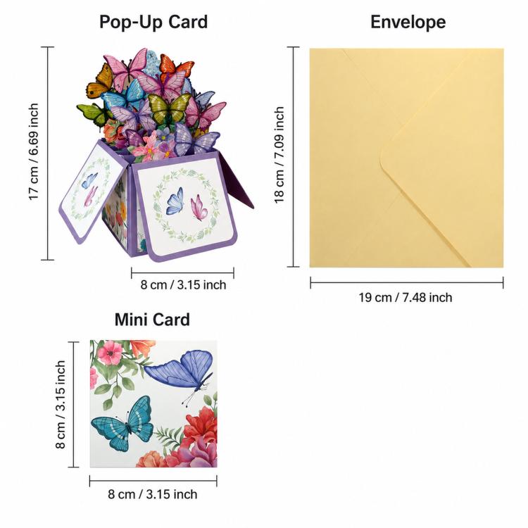 Biglietto d'auguri 3D pop-up con farfalla, biglietto di benedizione con farfalla viola