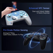 Controller wireless EasySMX S10 per Nintendo Switch e Switch 2, gamepad con NFC, vibrazione HD e frontalino intercambiabile.