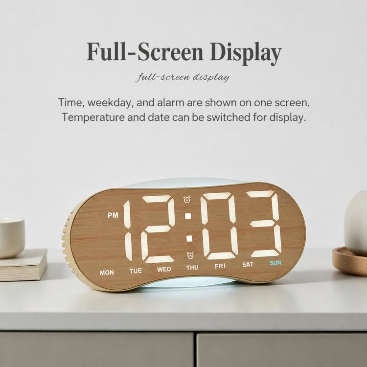 Orologio da parete digitale a LED curvo con ampio display, orologio da scrivania con luce notturna ambientale, indicazione di giorno, data e temperatura, dimmerabile, ideale per camera da letto e ufficio.