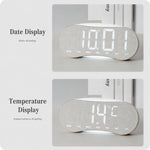 Orologio da parete digitale a LED curvo con ampio display, orologio da scrivania con luce notturna ambientale, indicazione di giorno, data e temperatura, dimmerabile, ideale per camera da letto e ufficio.