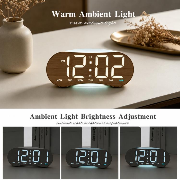 Orologio da parete digitale a LED curvo con ampio display, orologio da scrivania con luce notturna ambientale, indicazione di giorno, data e temperatura, dimmerabile, ideale per camera da letto e ufficio.