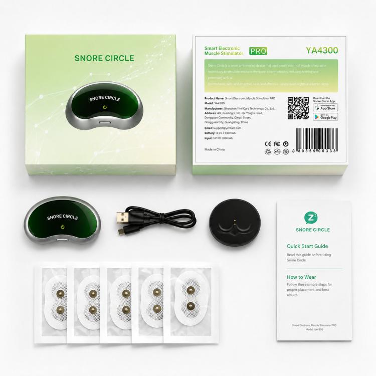 SNORE CIRCLE Dispositivo intelligente anti-russamento indossabile TENS ed EMA per bloccare il russare in gola con monitoraggio tramite app, aiuto per il sonno per adulti, YA4300