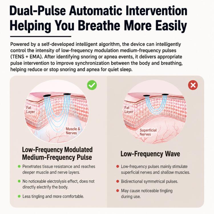 SNORE CIRCLE Dispositivo intelligente anti-russamento indossabile TENS ed EMA per bloccare il russare in gola con monitoraggio tramite app, aiuto per il sonno per adulti, YA4300