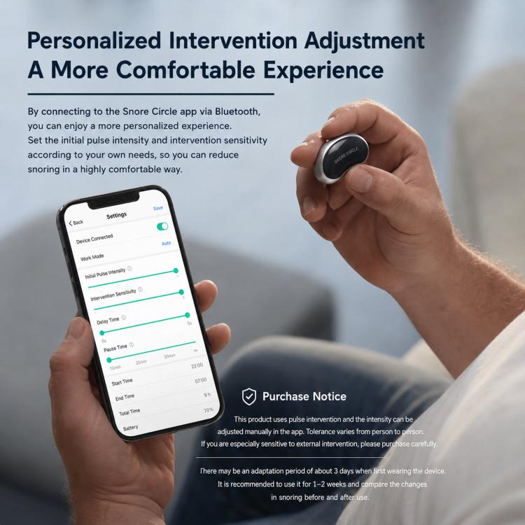 SNORE CIRCLE Dispositivo intelligente anti-russamento indossabile TENS ed EMA per bloccare il russare in gola con monitoraggio tramite app, aiuto per il sonno per adulti, YA4300