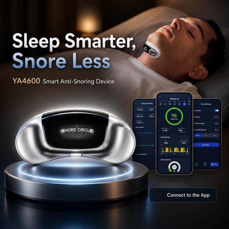 SNORE CIRCLE Dispositivo intelligente anti-russamento aggiornato con TENS ed EMA, blocco del russamento in gola con elettrodi a 3 contatti e monitoraggio tramite app., YA4600