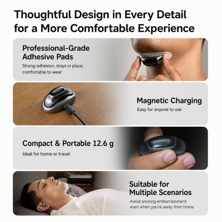 SNORE CIRCLE Dispositivo intelligente anti-russamento aggiornato con TENS ed EMA, blocco del russamento in gola con elettrodi a 3 contatti e monitoraggio tramite app., YA4600