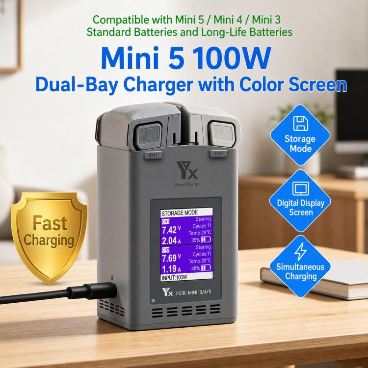 Caricabatterie doppio 100W con schermo LCD per DJI Mini