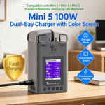 Caricabatterie doppio YX da 100 W con schermo LCD a colori per DJI Mini 5/4/3 Pro Smart Flight Battery Charging Hub, Mini Color Two-Way 100W
