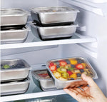 LsCook Set di 5 contenitori per alimenti in acciaio inossidabile per uso alimentare con coperchi, ideali per il frigorifero., 13.5x10.5x5 With White Lid