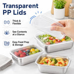 LsCook Set di 5 contenitori per alimenti in acciaio inossidabile per uso alimentare con coperchi, ideali per il frigorifero., 13.5x10.5x5 With White Lid