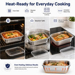 LsCook Set di 5 contenitori per alimenti in acciaio inossidabile per uso alimentare con coperchi, ideali per il frigorifero., 13.5x10.5x5 With White Lid